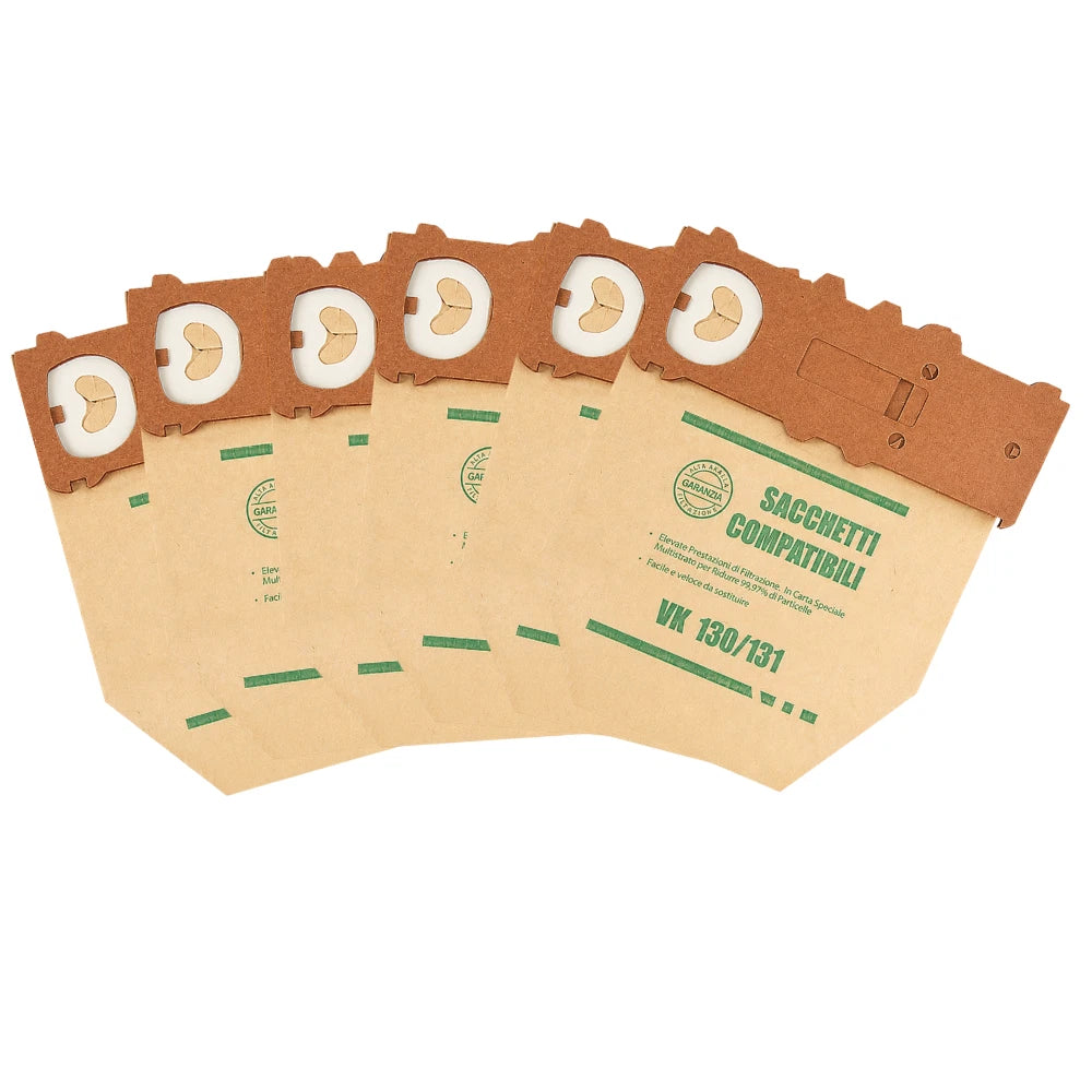 Confezione di 6 sacchetti in carta ecologica per Vorwerk Folletto VK130 VK131